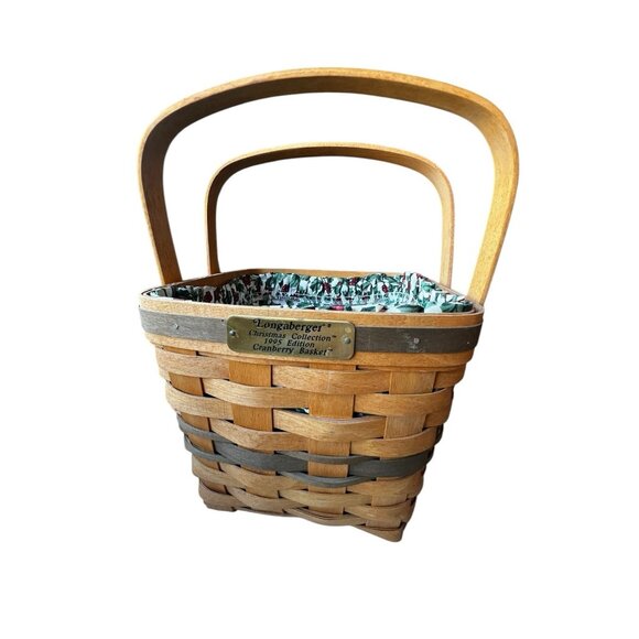 Longaberger “Cranberry Basket” Fabric Holly Design Lining & Plastic Insert 1995 - Picture 15 of 16